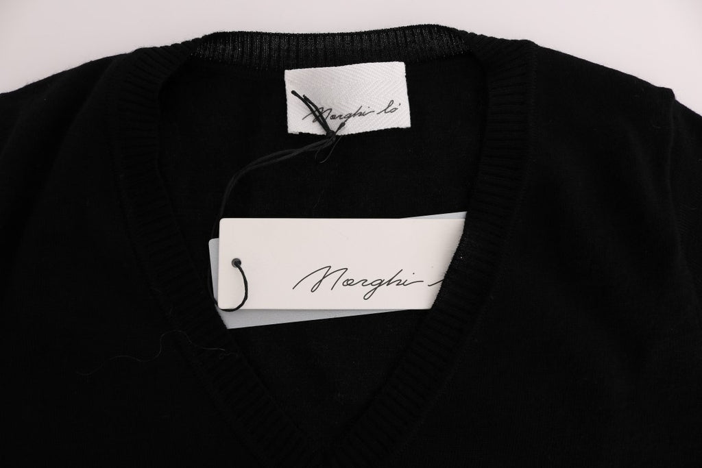 Black 100% Lana Wool Blouse Women T-shirt Top