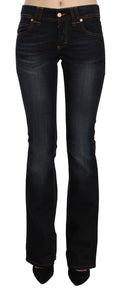 Blue Washed Mid Waist Regular Leg Boot Cut Denim Jeans