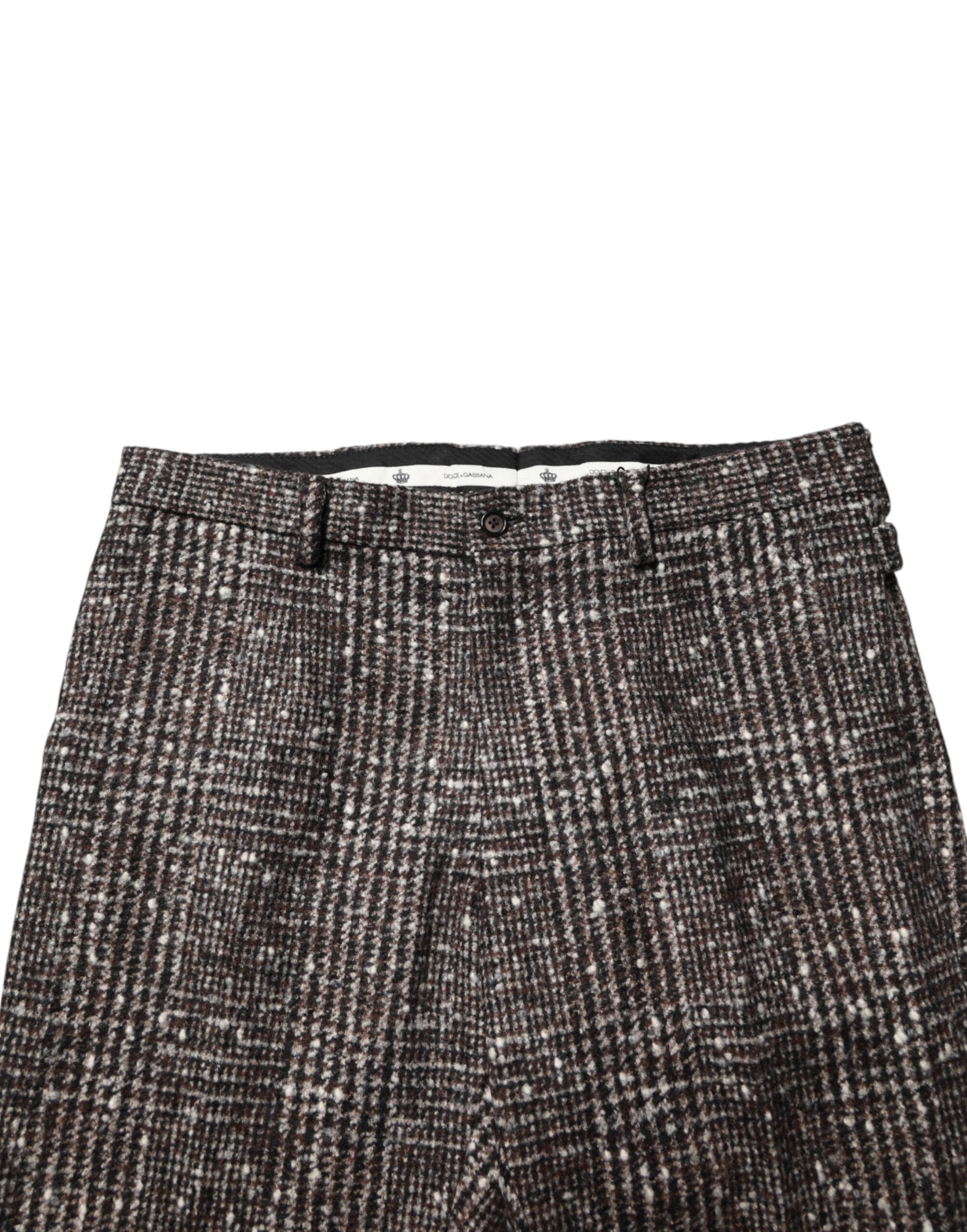 Brown Wool Plaid Skinny Dress Trouser Pants