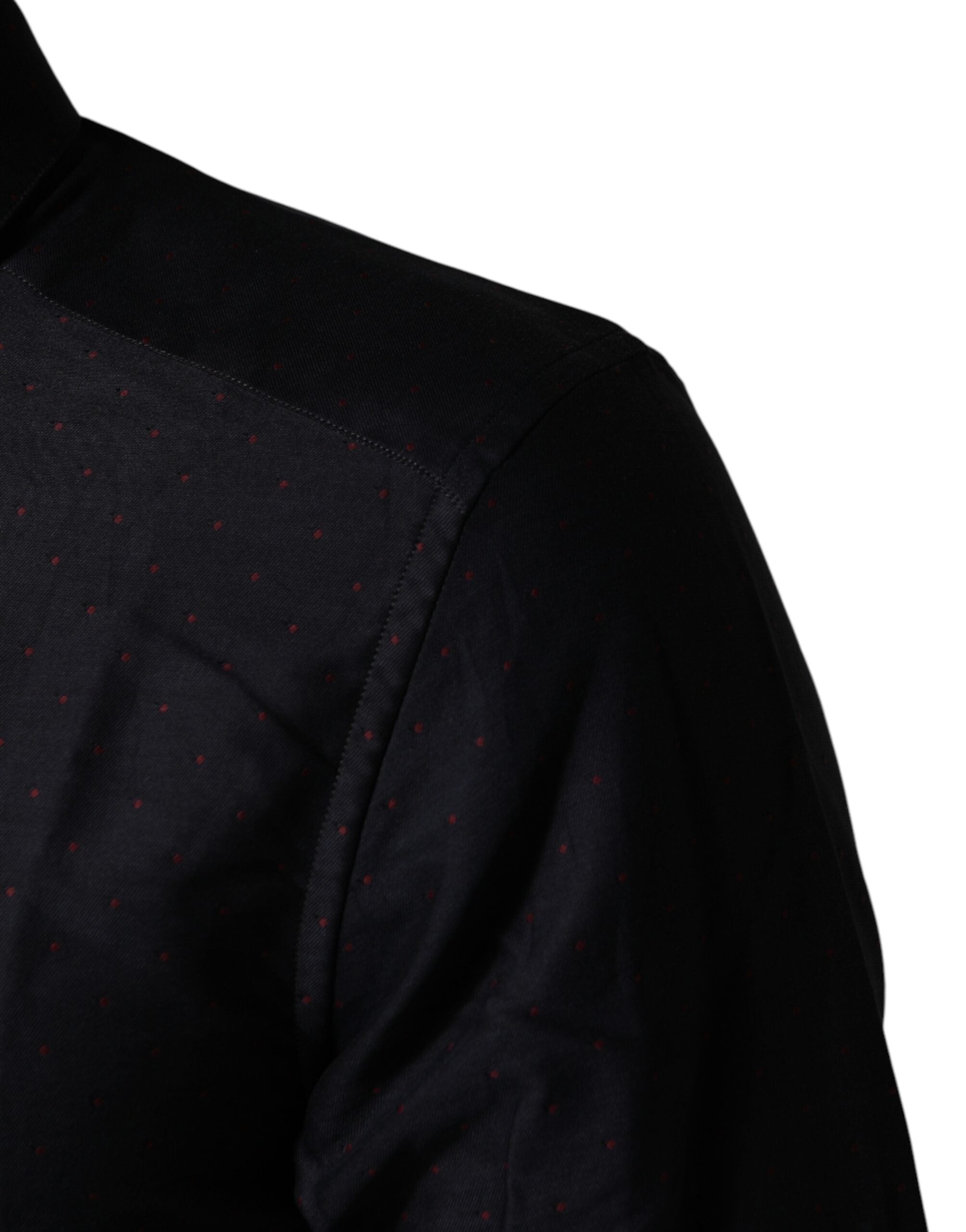 Black Dotted Cotton Collared GOLD Dress Shirt