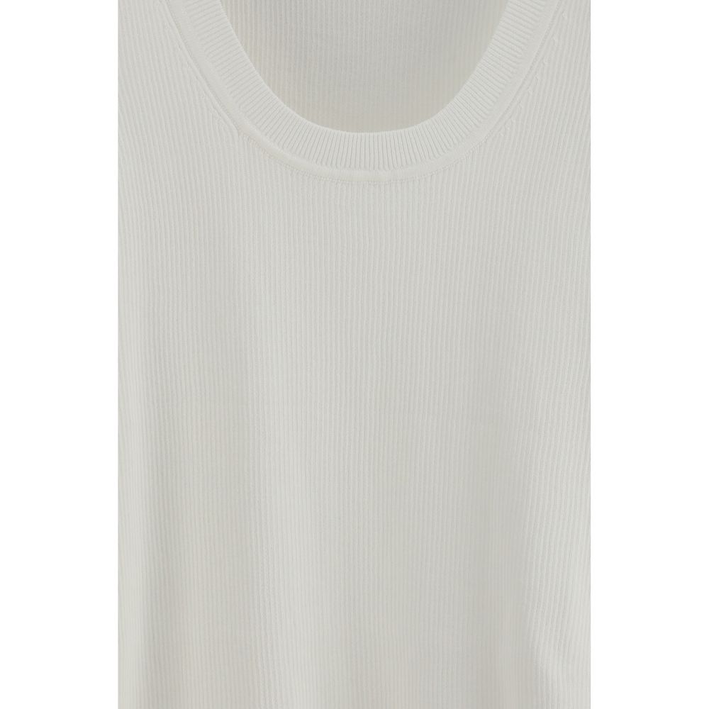 Beige Cotton Sleeveles T-Shirt