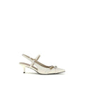 White Calf Leather Bos Taurus Mid Heel Pumps