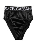 Black Satin High-Waist Brief Logo Women Underwear