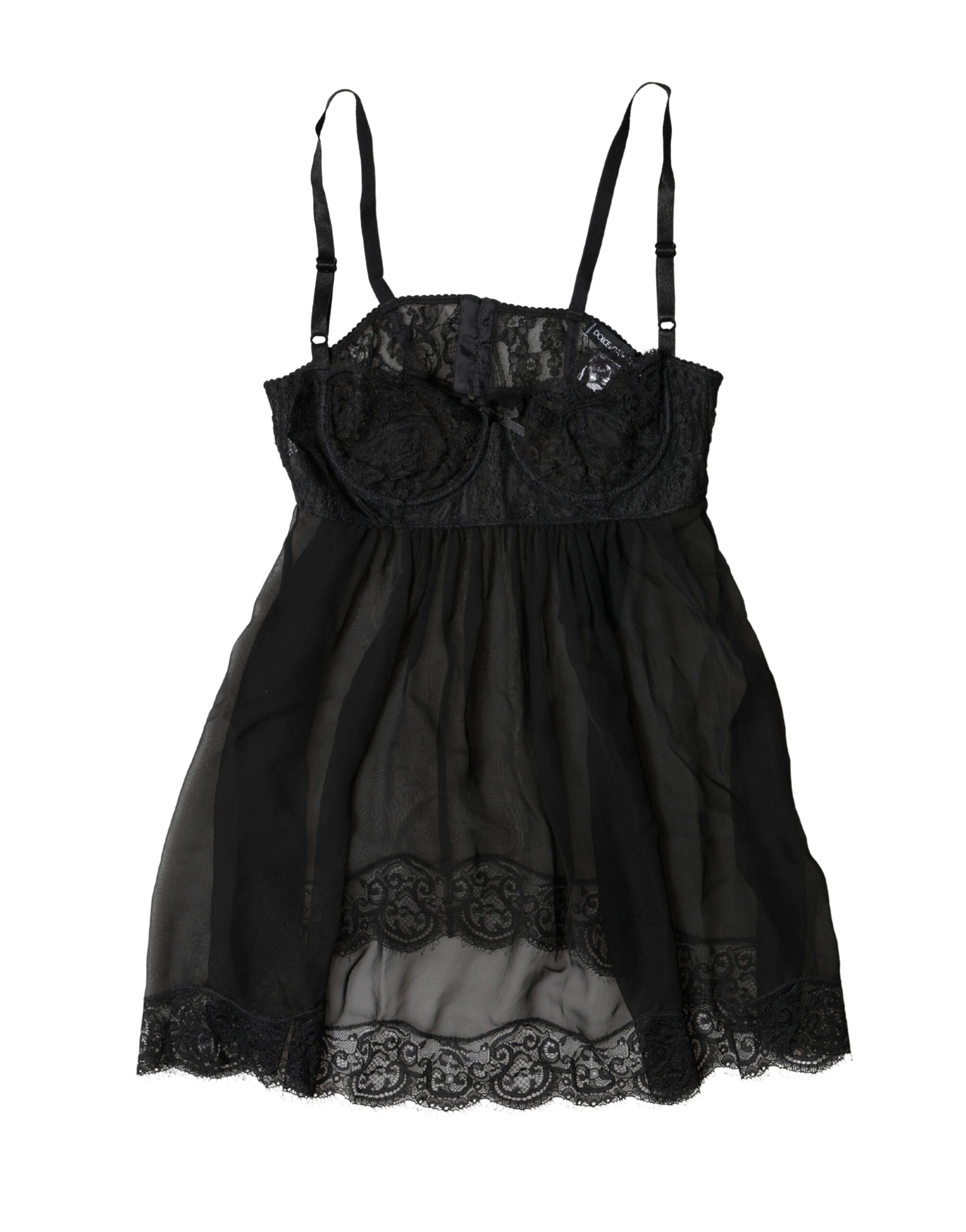 Black Silk Floral Lace Lingerie Top Underwear