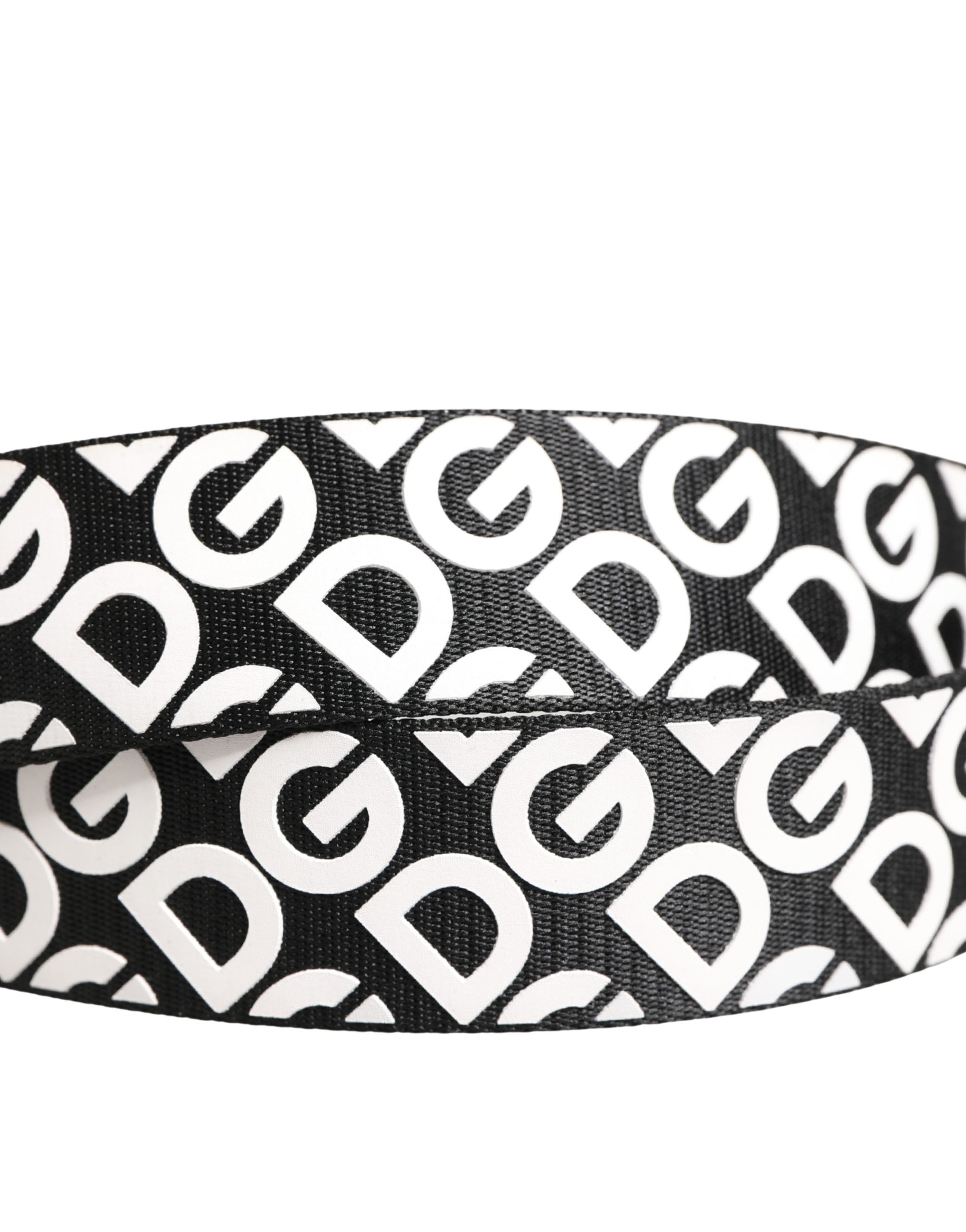 White Black Logo Leather Metal Buckle Belt