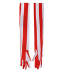 Red White Stripes Nylon Elbow Length Women Gloves