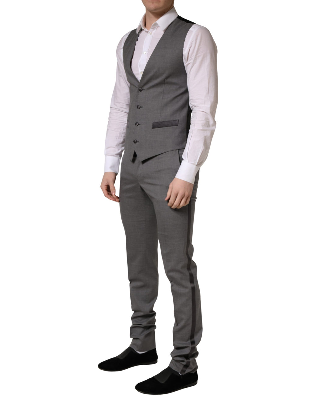 Gray Wool Single Breasted 1 Button 3PC Suit