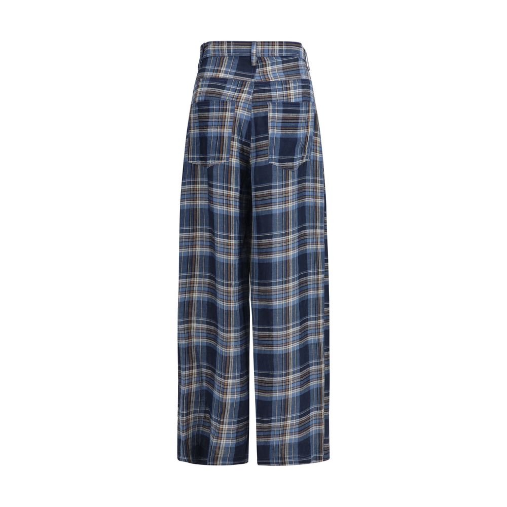Blue Linen Casual Pants