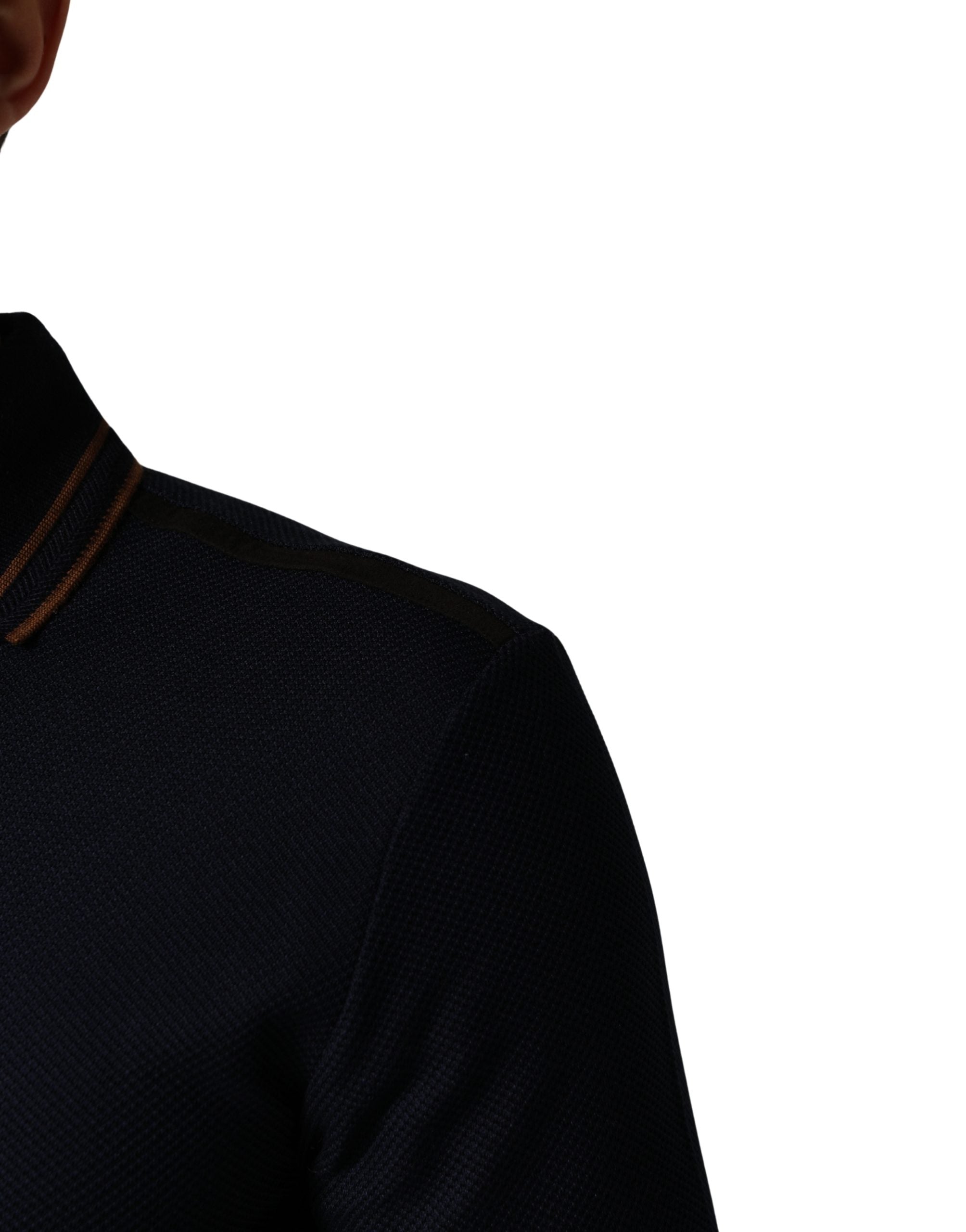 Dark Blue Silk Short Sleeve Men Polo T-shirt