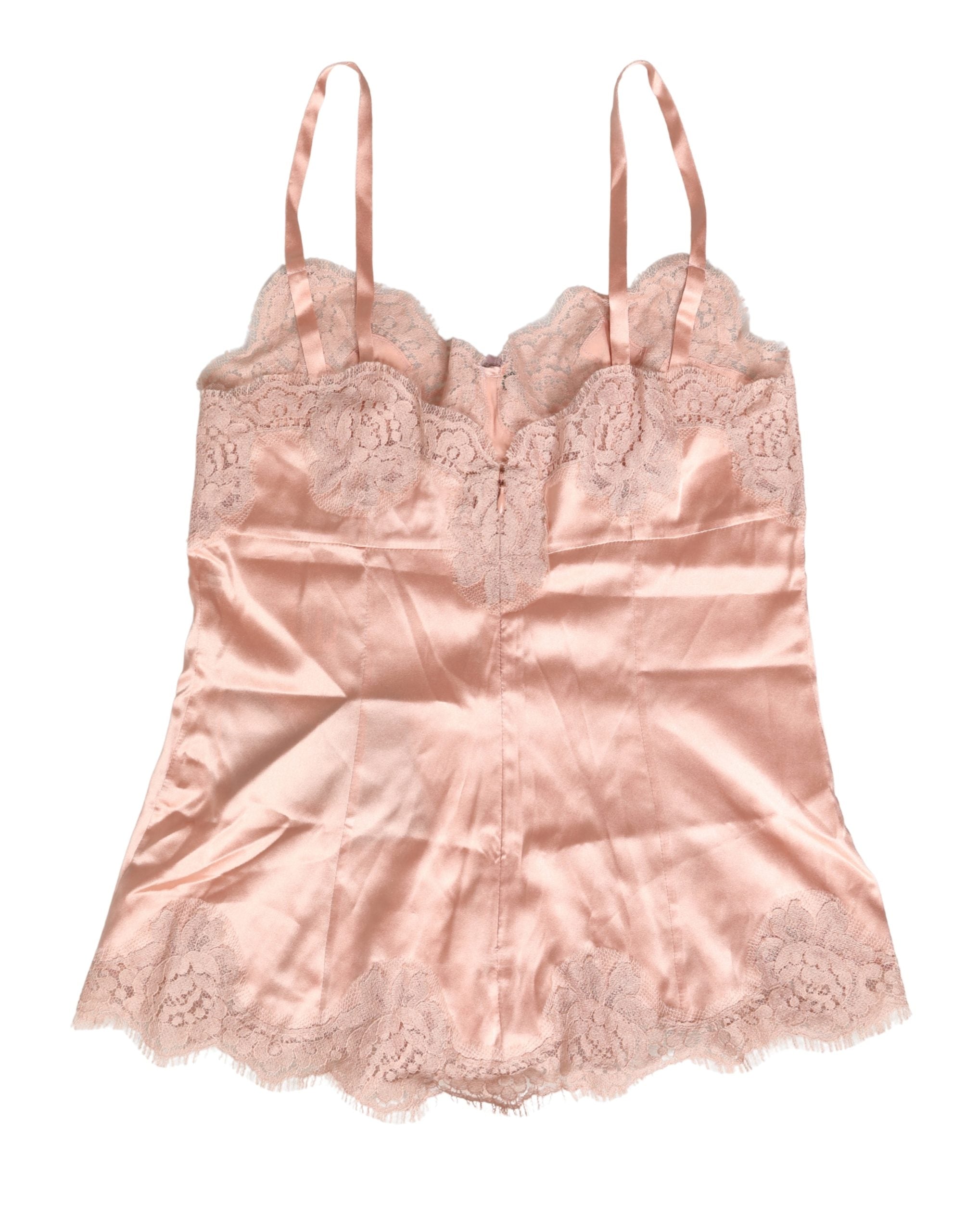 Pink Lace Silk Satin Tank Lingerie Sleepwear