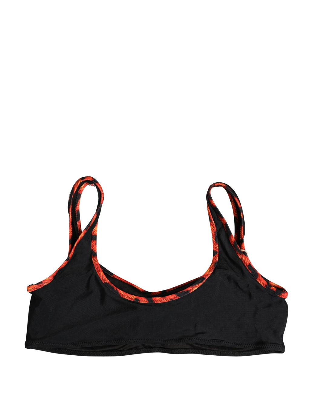 Black Top Orange Leopard Print Bottom 2 Piece Swimwear