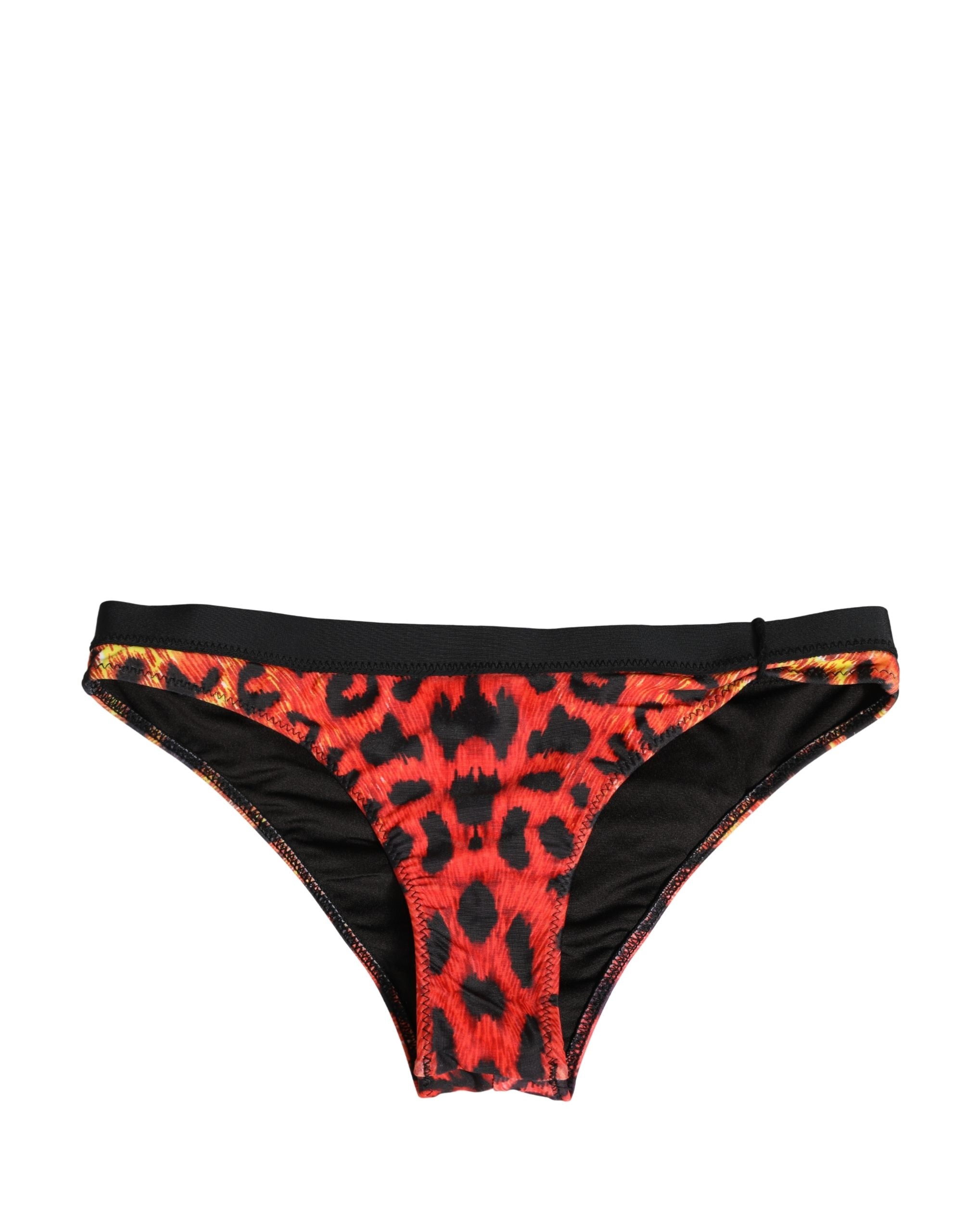 Black Top Orange Leopard Print Bottom 2 Piece Swimwear