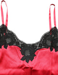 Red Silk Lace Trim Camisole Sleeveless Tank Top