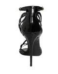 Black Leather Stiletto Heel Sandals Shoes