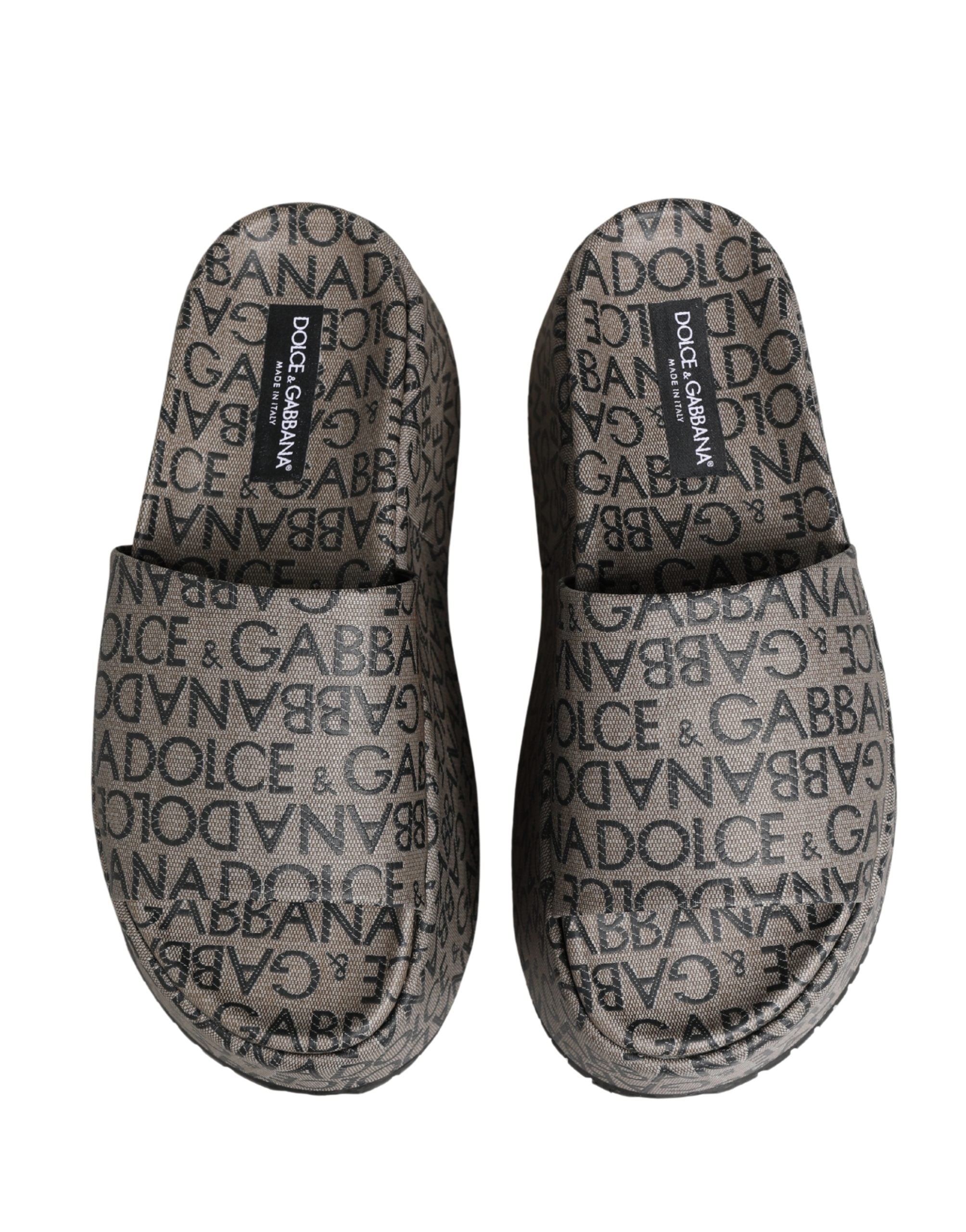 Gray Leather Monogram Logo Sandals Shoes