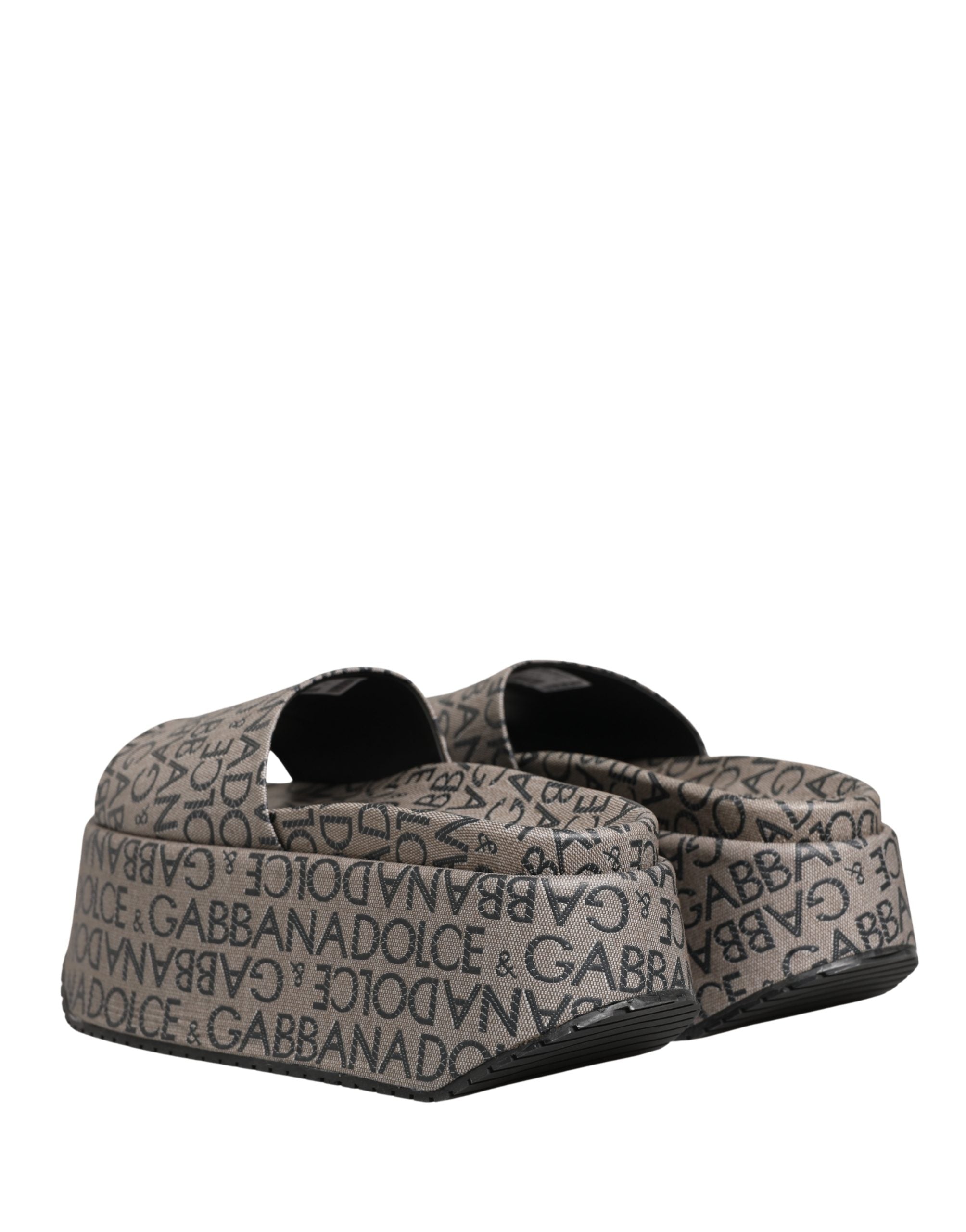Gray Leather Monogram Logo Sandals Shoes