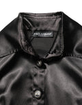 Black Satin Long Puff Sleeves Pleated Dress