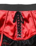 Red Satin Corset Style High Waist Mini Skirt