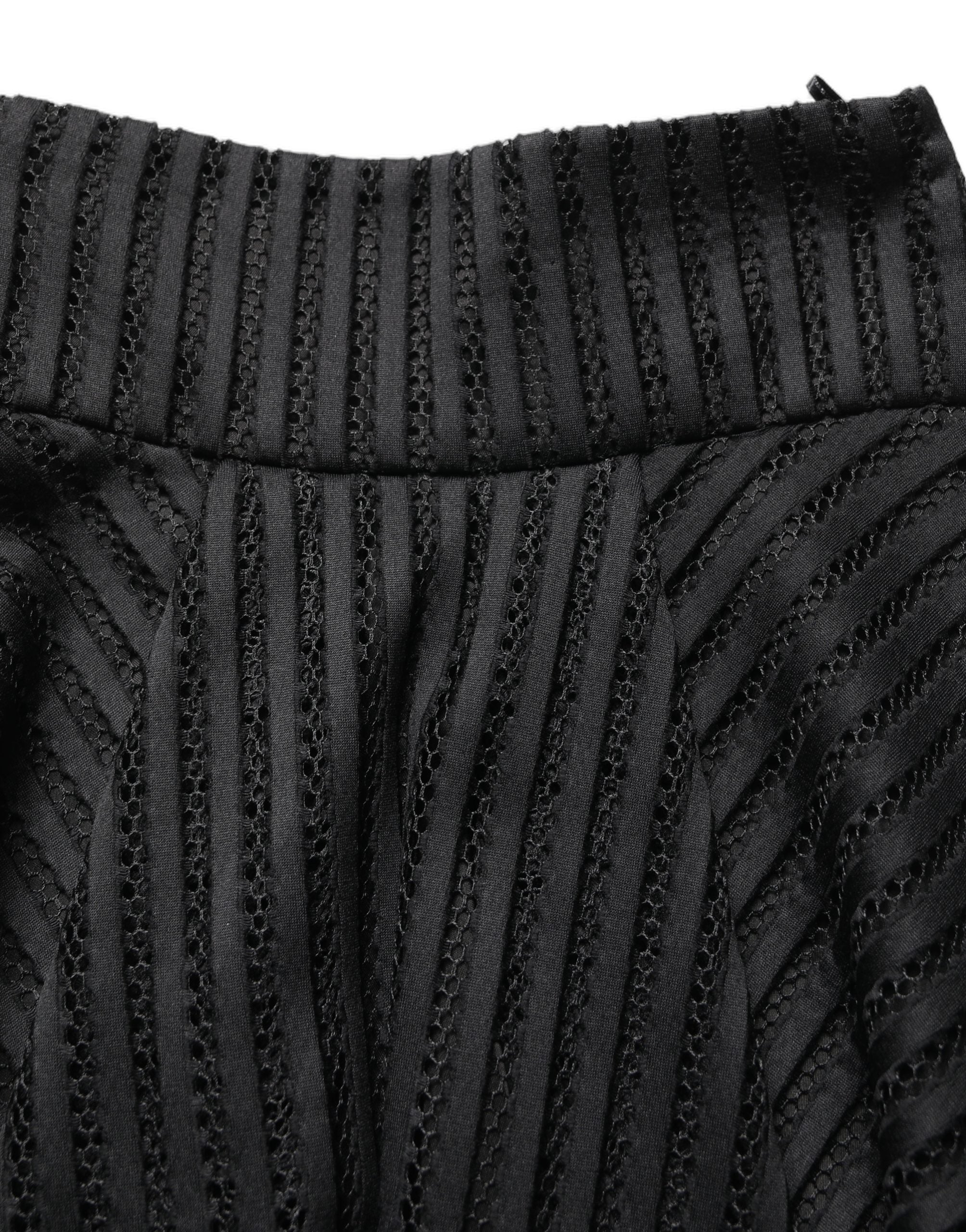 Cotton Striped Flared Silhouette Aline Midi Black