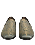 Gold Floral Jacquard Slip On Loafers Shoes