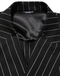 Black Stripes Wool Double Breasted Jacket