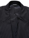 Black Stripes Wool Double Breasted Jacket