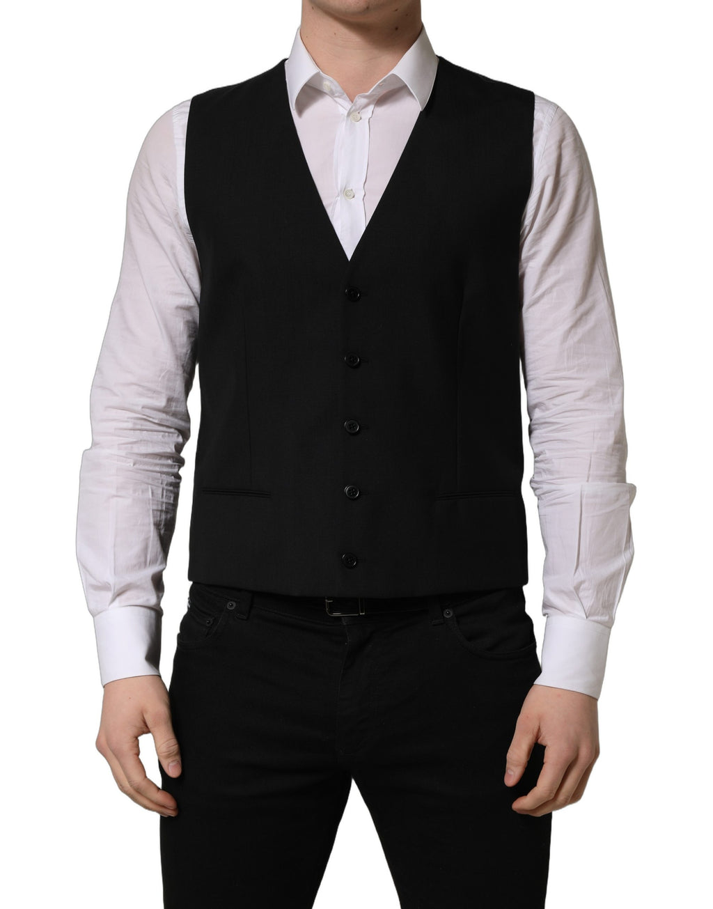 Black Wool Single Breasted Waistcoat Vest