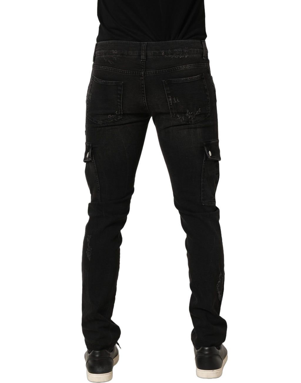Black Distressed Cargo Cotton Men Denim Jeans