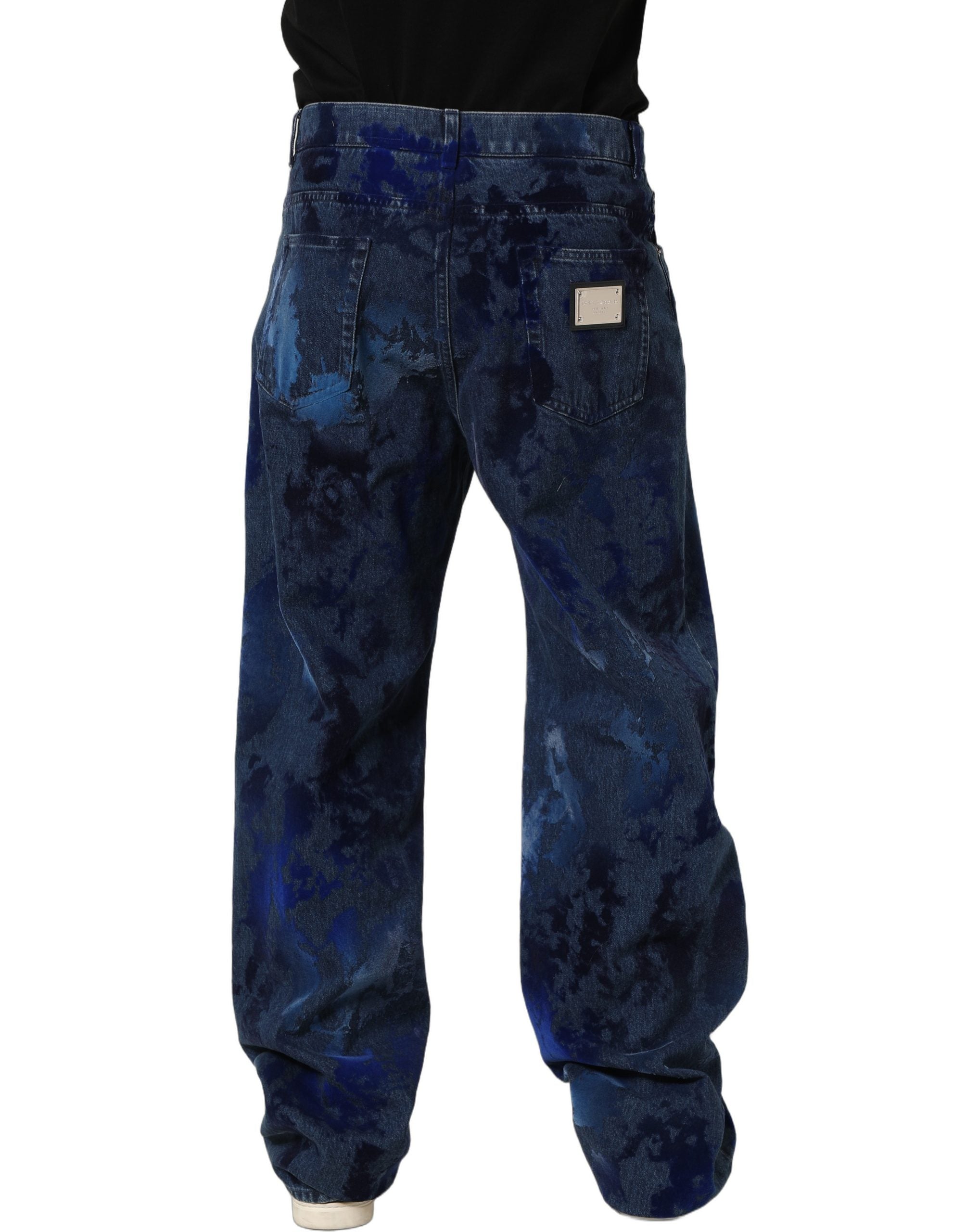 Blue Tie Dye Cotton Men Straight Denim Jeans