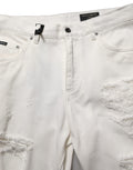 White Cotton Distressed Straight Denim Jeans