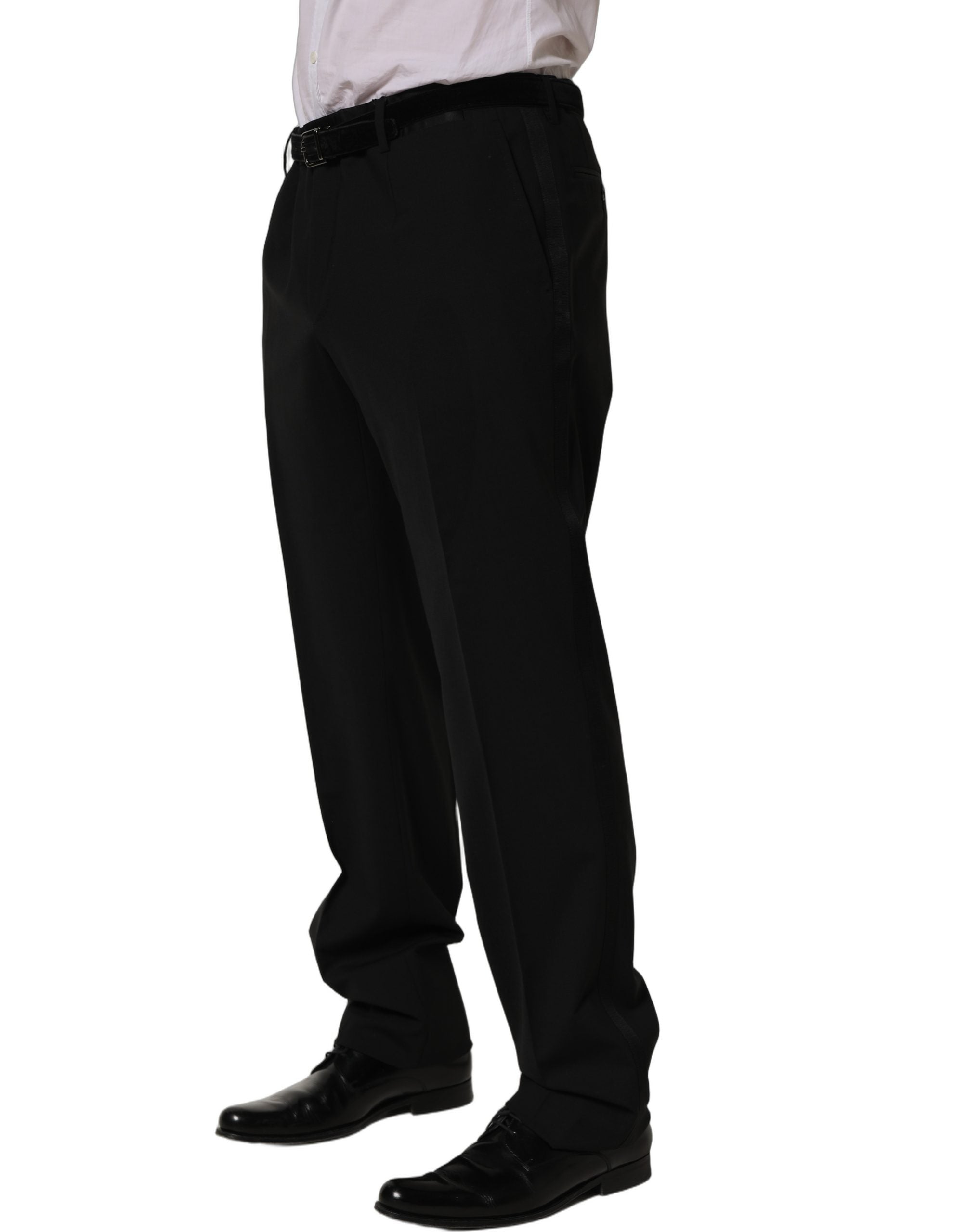 Black Wool Tapered Leg Dress Trouser Pants