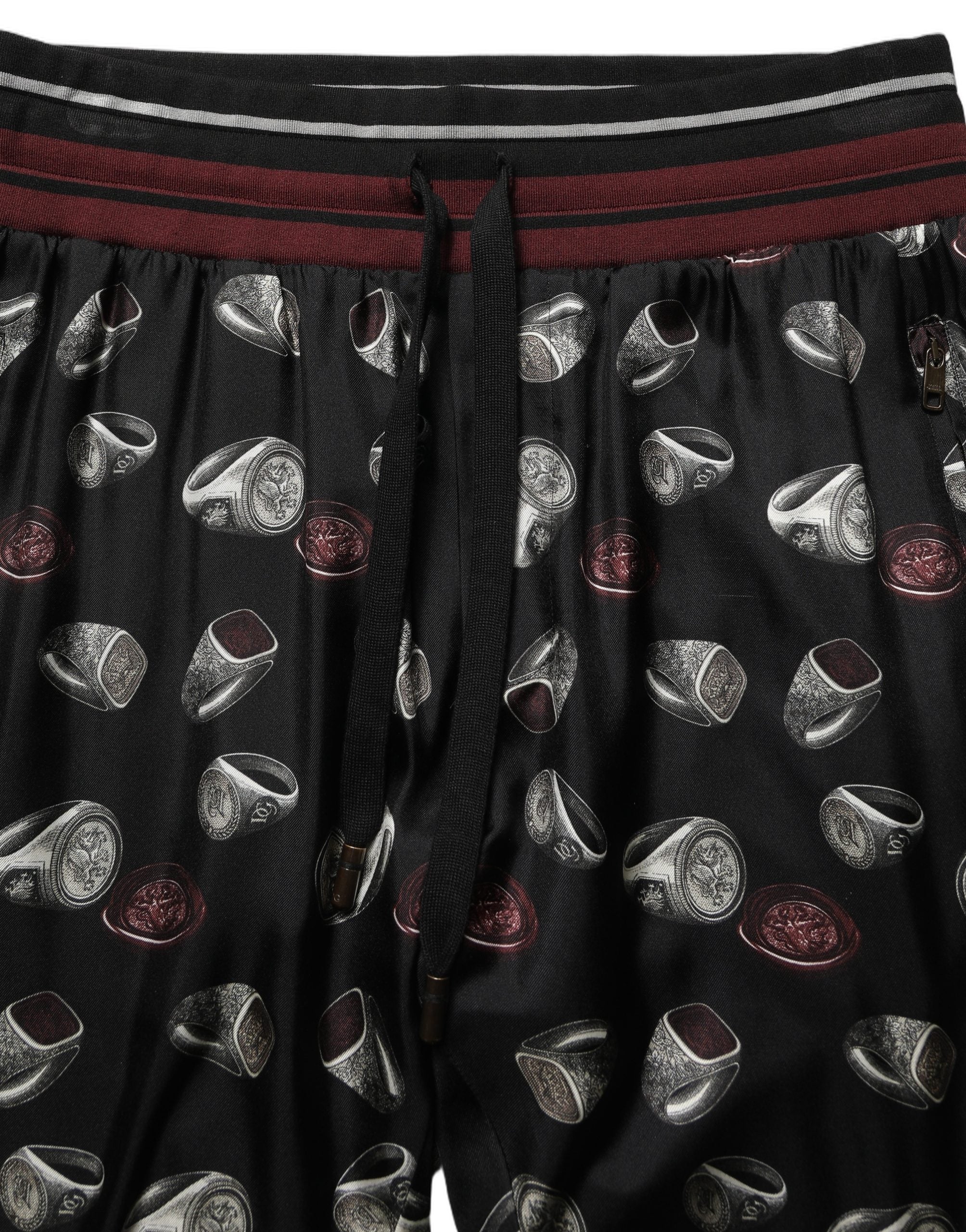 Pants Black Ring Print Silk Jogging Trousers