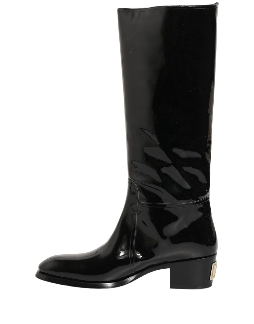 Black Leather Knee High Heels Boots Shoes