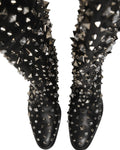 Black Crystal Embellished High Boots Shoes