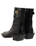 Black Leather DG Plaque Mid Calf Boots Shoes