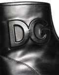 Black Leather Embossed Logo Ankle Boots Shoes