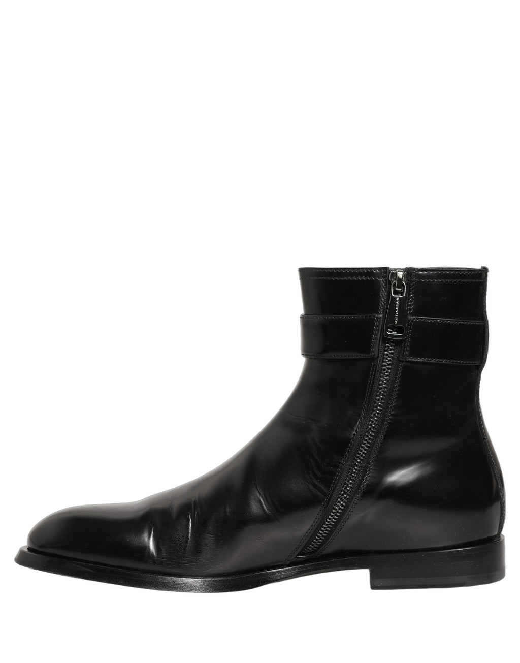 Black Leather Logo Buckle Mid Calf Boots Shoes
