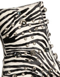 Black White Zebra Embellished Boots Shoes