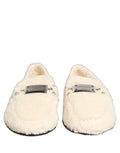 White Fur Shearling Men Dress Loafers Shoes