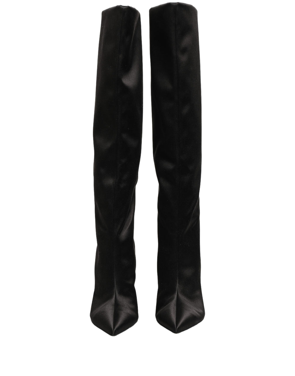 Black Satin Knee High Stiletto Boots Shoes