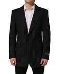Dolce & Gabbana Dark Gray Stripes Wool Single Breasted Blazer