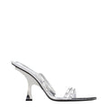 Gray Leather Stiletto Heel Sandals