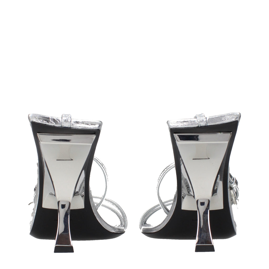 Gray Leather Stiletto Heel Sandals