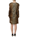 Brown Ocelot Print Long Sleeve Mini Dress