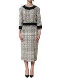 Multicolor Bouclé Tweed Frayed Trim Midi Dress