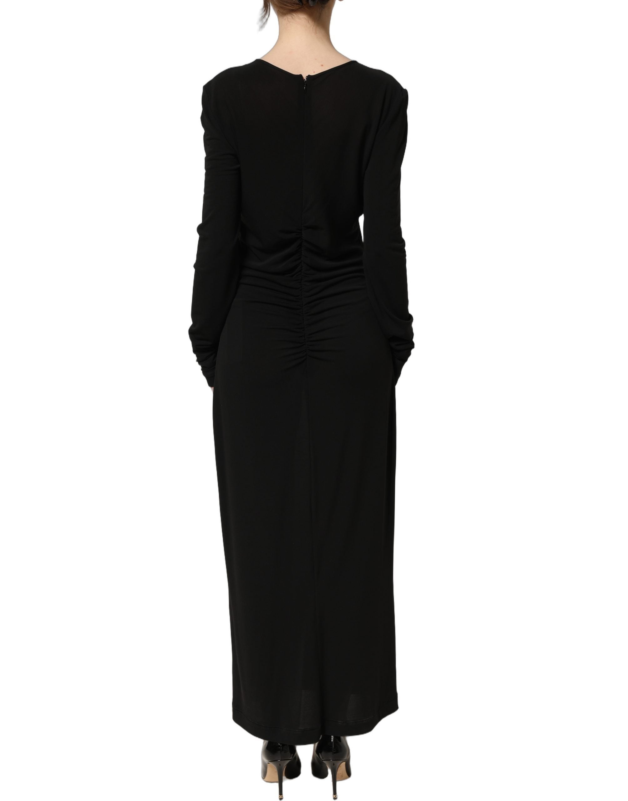 Black Cotton Long Sleeves Sheath Maxi Dress