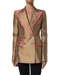 Gold Silk Double Breasted Coat Blazer Jacket