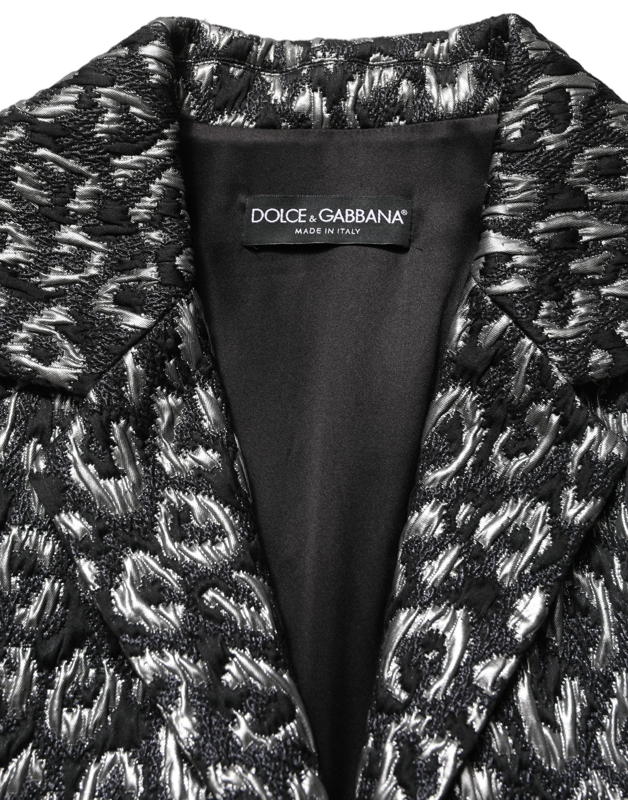 Black Silver Jacquard Leopard Coat Jacket
