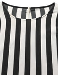 Black White Stripes Round Neck Blouse Top