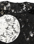 Black White Floral Lace Short Sleeve Blouse Top
